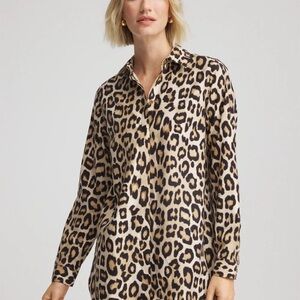 New Chico's No-Iron Leopard Print Button Front Top Size 2 (L/12-14)